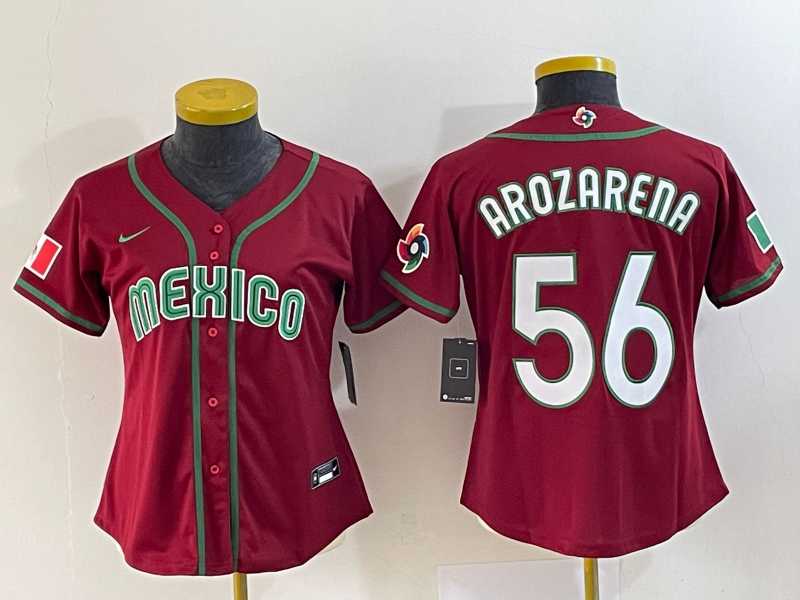 Women%27s Mexico Baseball #56 Randy Arozarena 2023 Red World Classic Stitched Jersey 1